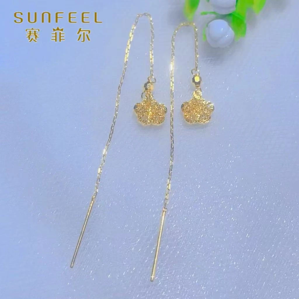 SUNFEEL/赛菲尔黄金足金转运珠绕线桃花黄金耳饰时尚耳线5G精工