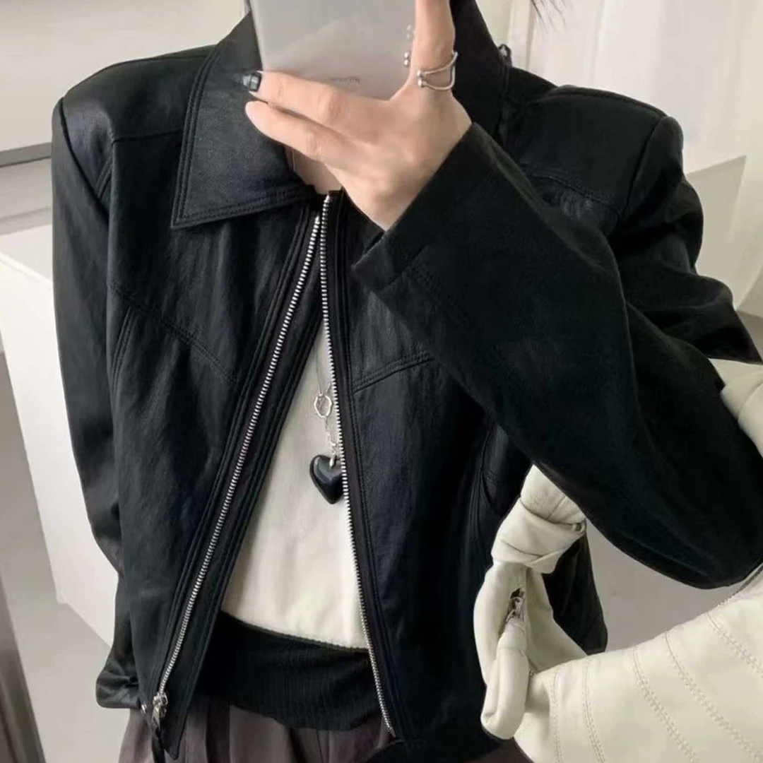 （刘敏服装）56835款秋季皮衣宽松型短款插肩袖ins时尚韩版修身型