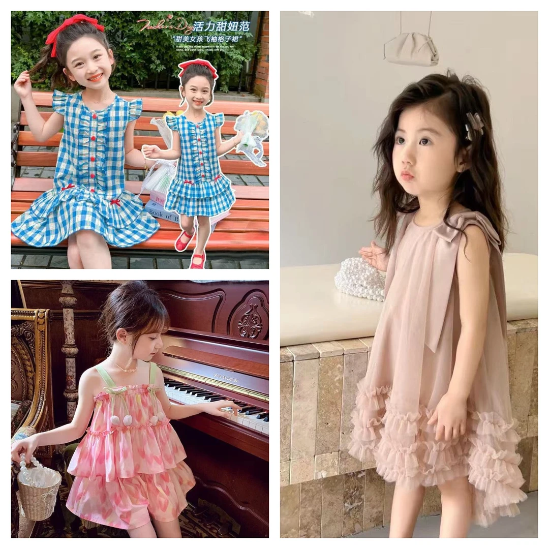 【Q001-Q012】夏款新款反季女童无袖格子连衣裙夏季韩版公主裙