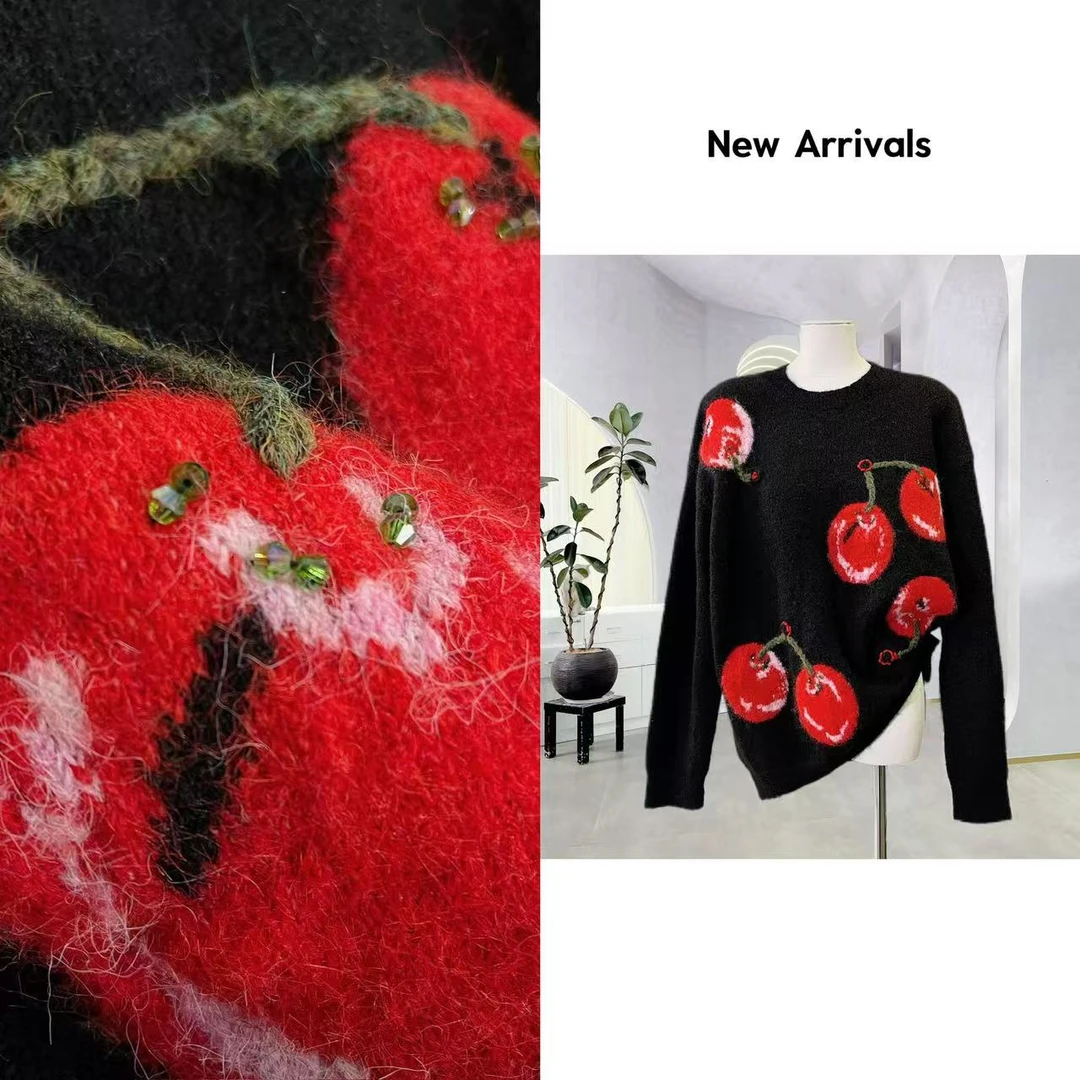 【618活动】小樱桃立体提花镶钻高级感针织衫  G1257