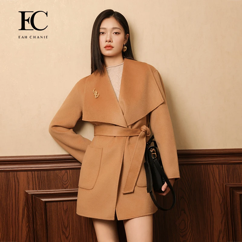 EAH CHANIE冬季新款高级感毛呢外套轻奢翻领双面呢大衣9739DY308