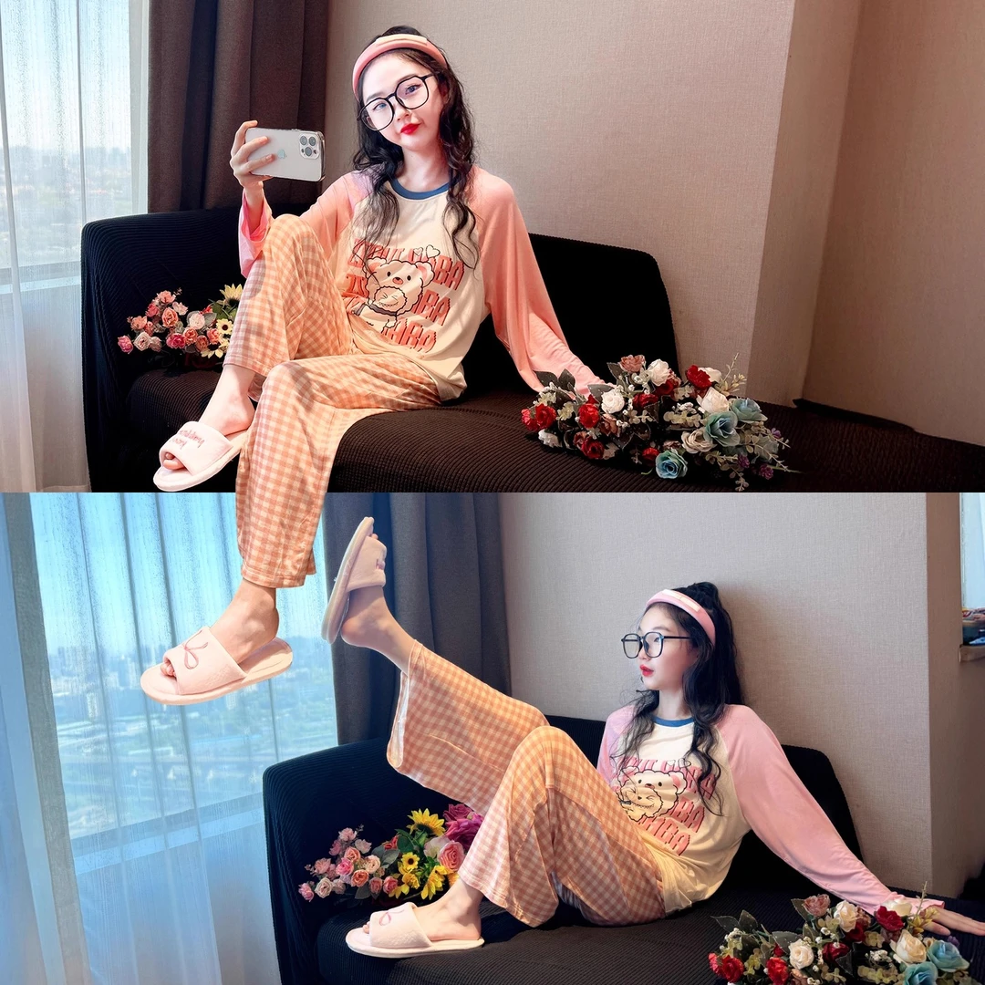 女童秋季家居服2025新款初中生长袖莫代尔居家睡衣儿童可外穿套装