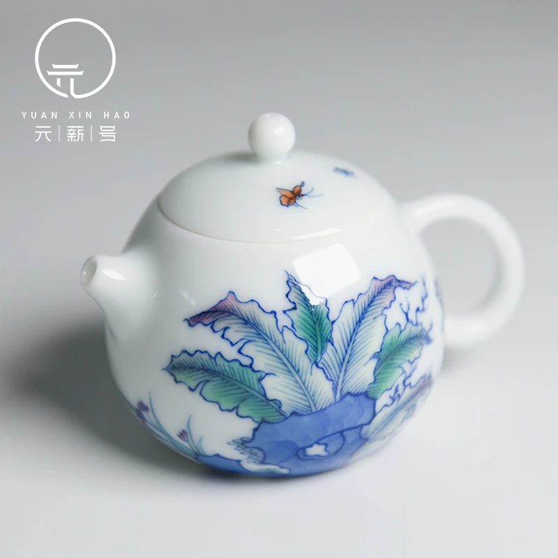 古古景德镇瓷器溯源行16号茶壶 斗彩 绿云满庭 壶120ml——cdx0040