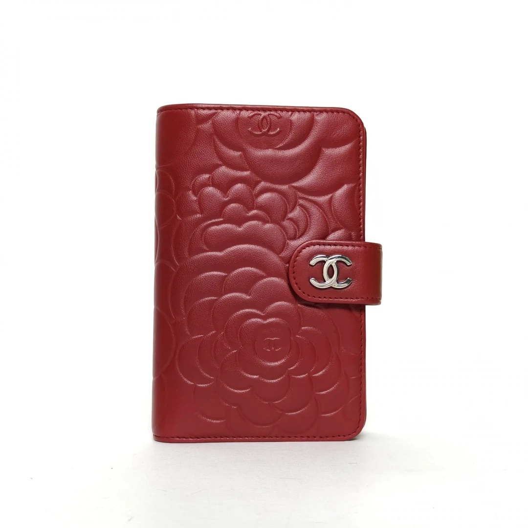 95新 Chanel/香奈儿 【娇】红色 皮革S 17开山茶花压纹钱包 417893