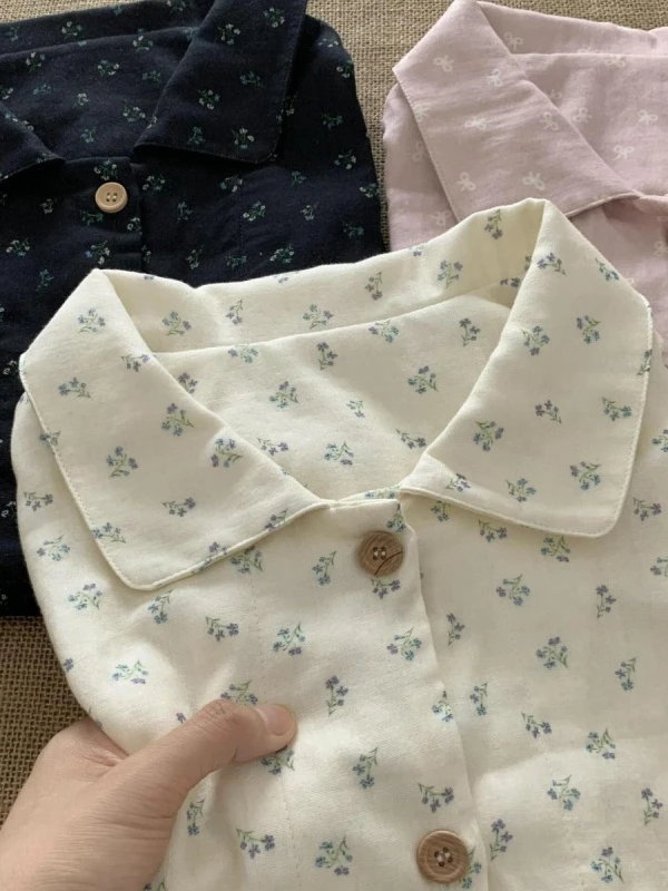 夏季新品~a类纯棉翻领短袖长裤睡衣纯棉双层纱布家居服套装