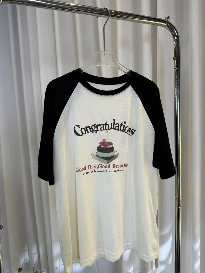 【AXIN定制】美式复古插肩袖T恤 605