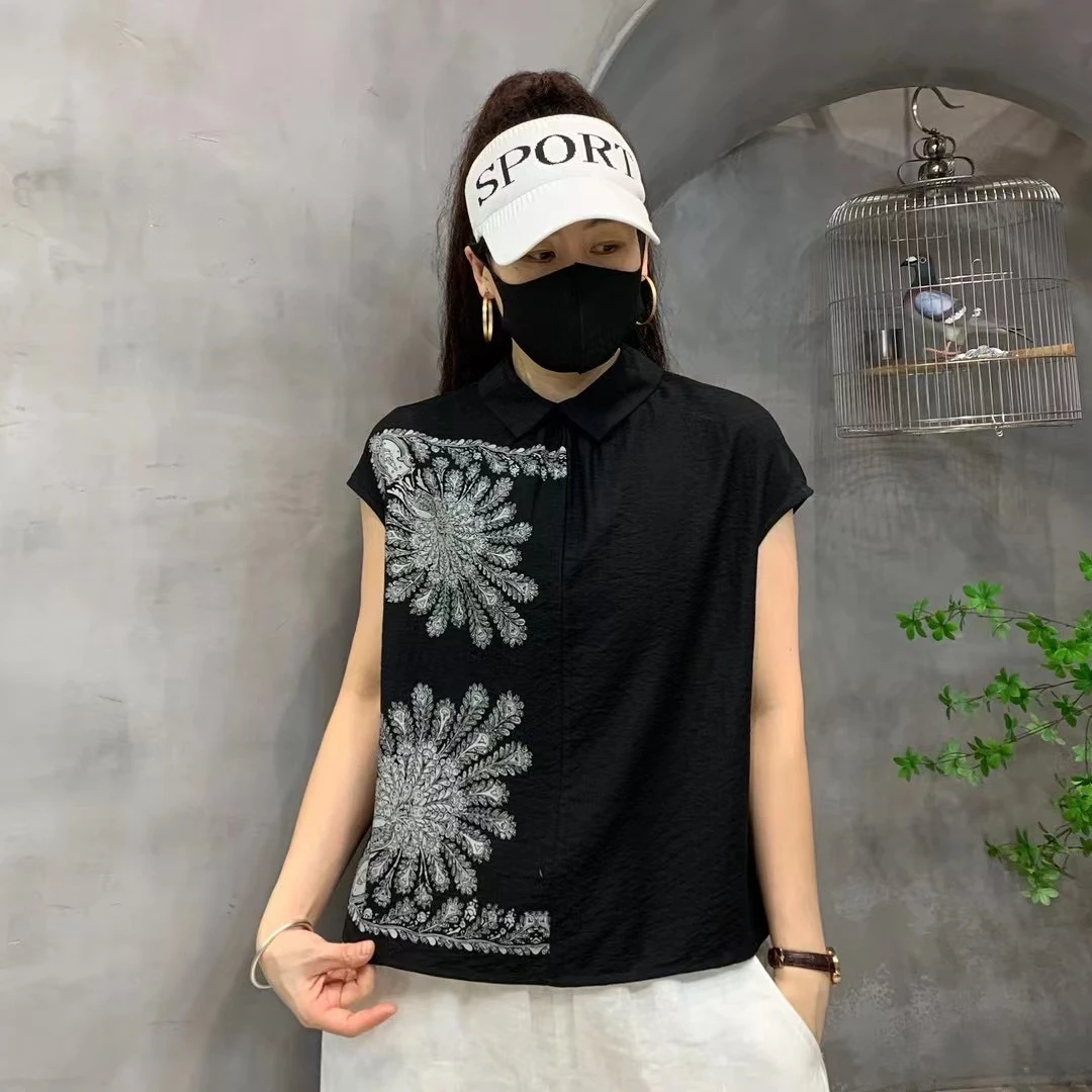 【两面穿】夏季新款时尚洋气百搭印染翻领宽松显瘦短袖polo女士上衣