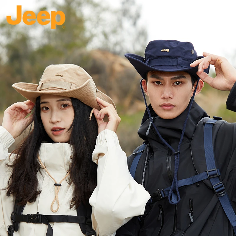 JEEP/吉普户外渔夫帽大檐遮阳帽钓鱼帽登山帽男女防晒太阳渔夫帽