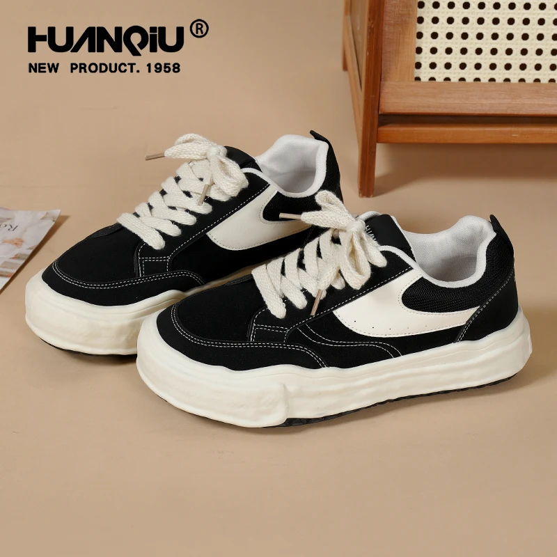 环球黑色男鞋2025秋季新款复古帆布鞋子厚底增高时尚休闲板鞋男款