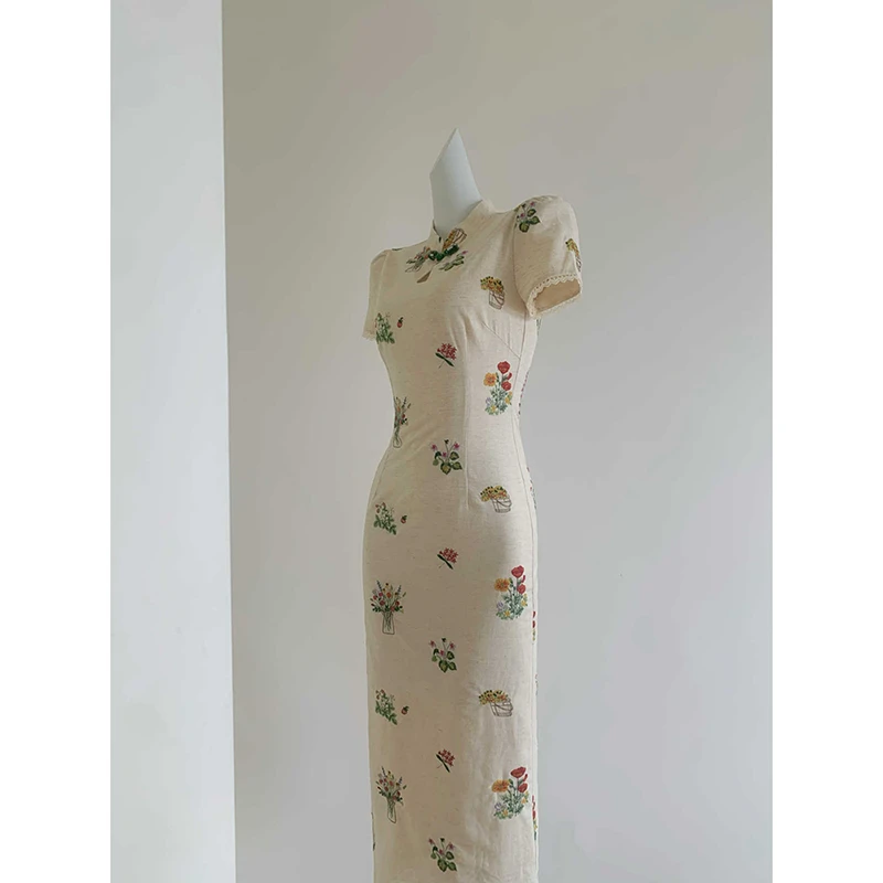 【9775】【花间拾锦】中式国风刺绣立领连衣裙修身显瘦旗袍裙气质优雅