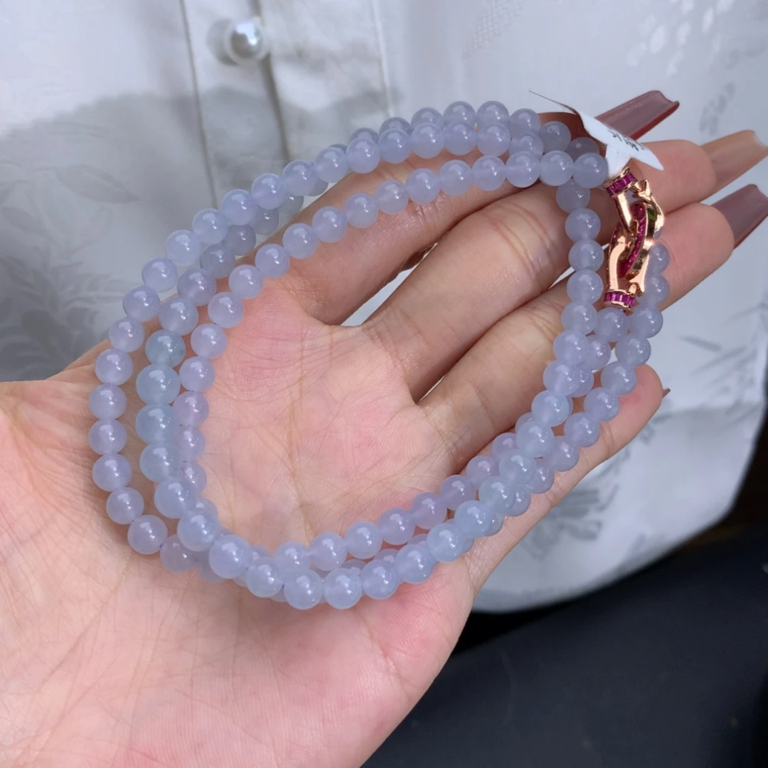 翡翠手链未镶嵌卡5-5.9冰胶紫珠链