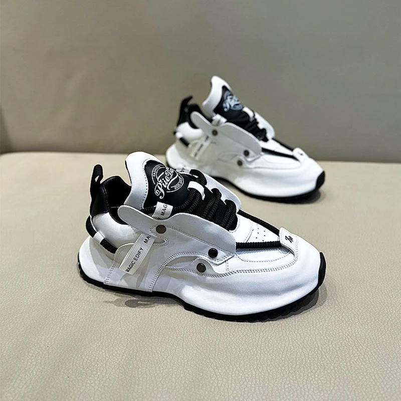 时尚潮流机车风休闲男鞋2025春秋新款百搭拼色包底增高防滑老爹鞋