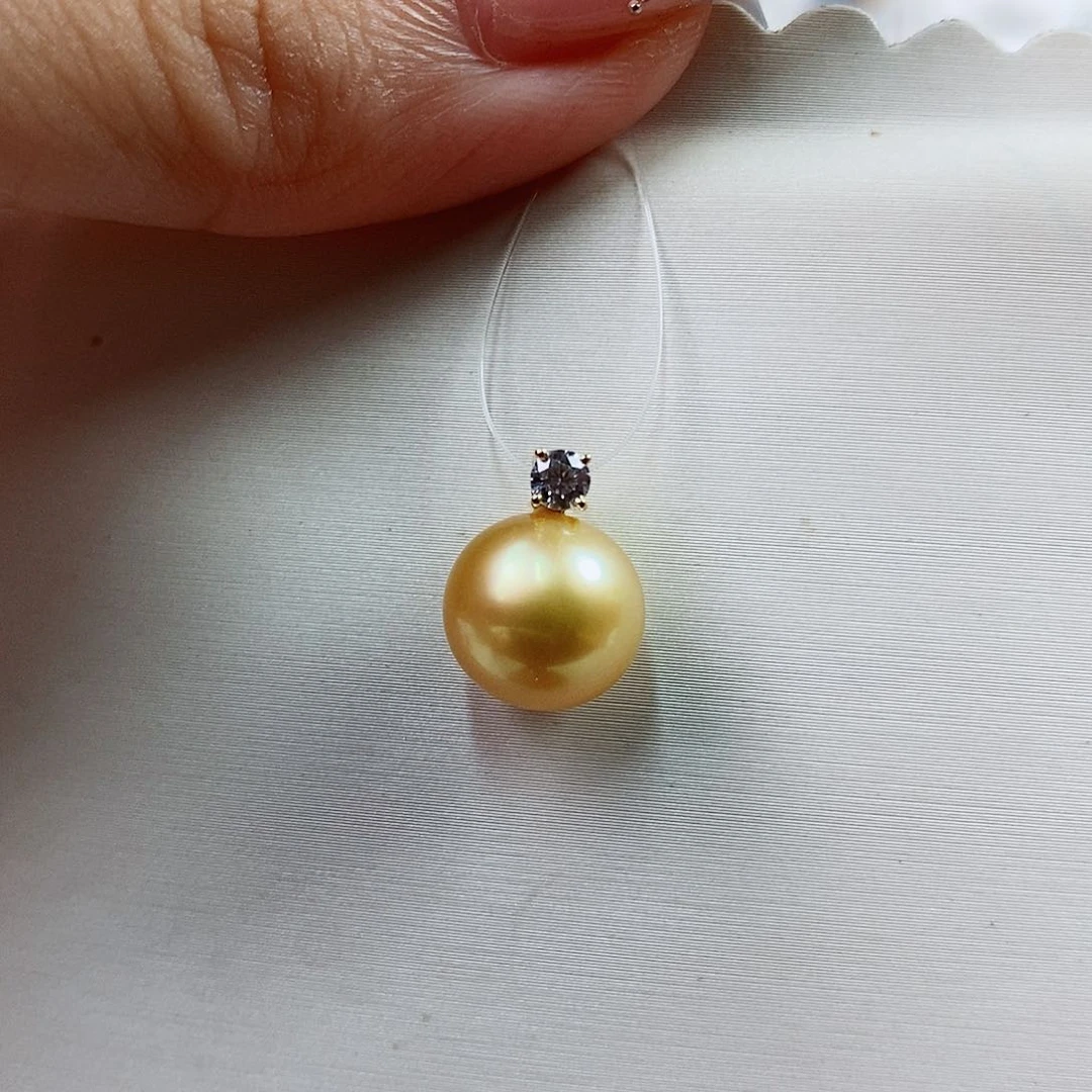 18K金镶嵌海水珍珠吊坠(不含链)10-11