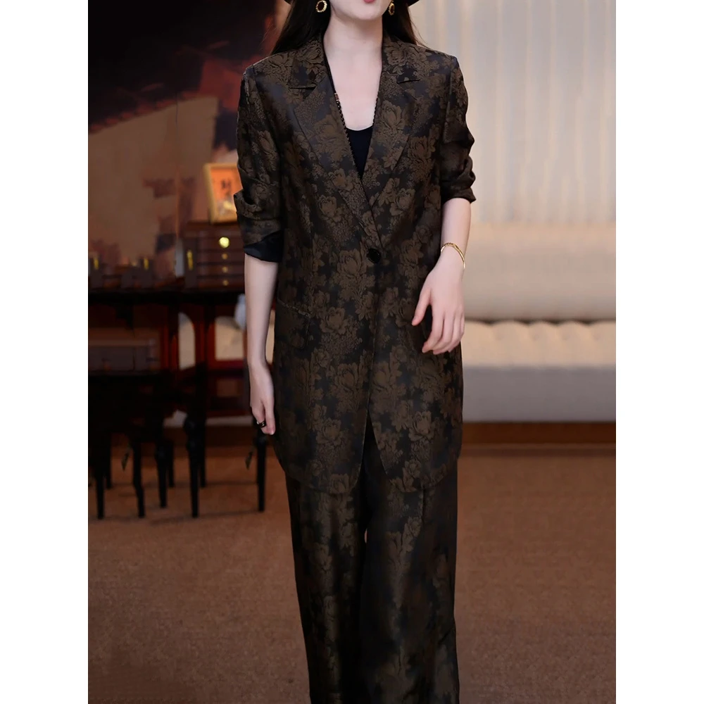 时尚洋气印花裤套装女2025秋季新款轻奢高级感百搭上衣+显瘦裤子