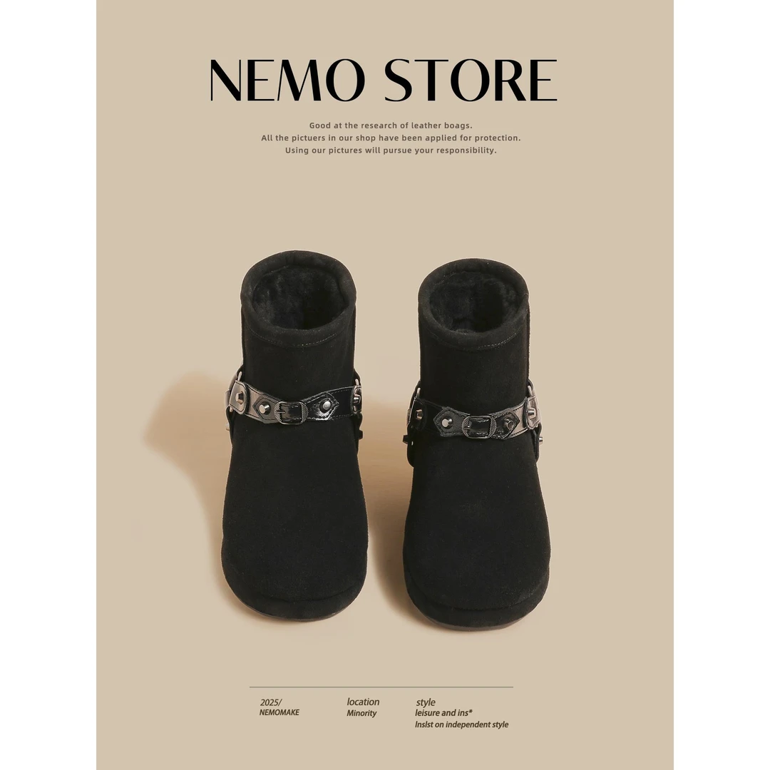 【DR专柜正品】氛围感靴子！厚底内增高铆钉皮带扣雪地靴女2025冬季