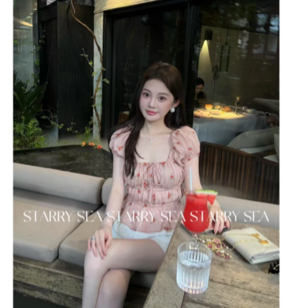 PP【美成焦点】法式甜美风 一字苎麻刺绣收腰上衣#PP0242SY