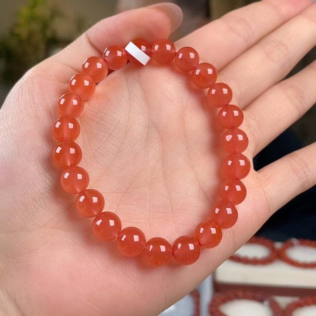 南红玛瑙未镶嵌手串原矿无胶8mm 冰红保山毕业