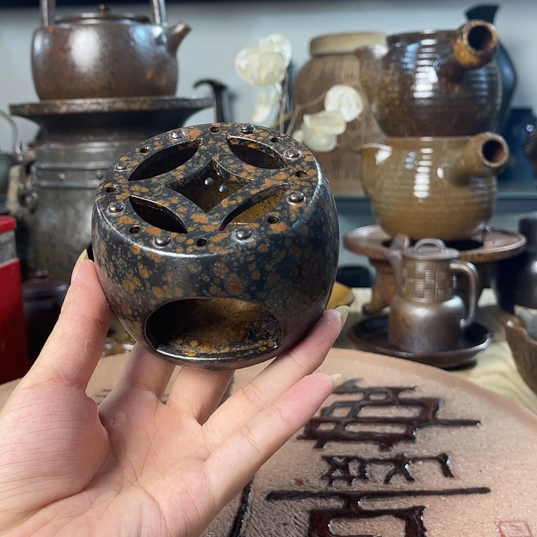 碟紫砂粗陶实用温茶炉