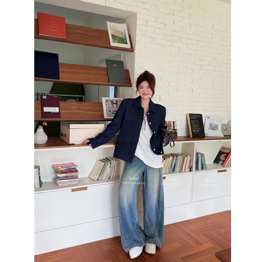 晶咕【老钱派！】设计师款小众肌理感翻领长袖外套