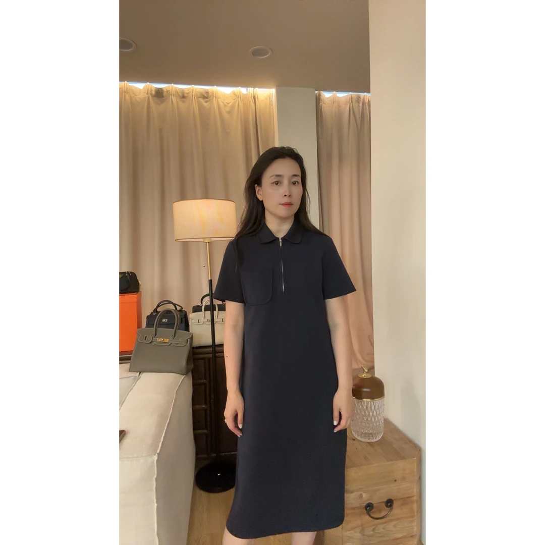 POLO领半拉链慵懒风纯色宽松长款连衣裙MA5SYGZ0404