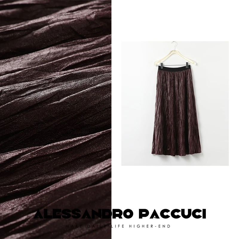 AP洛哥26865X 仿皮肌理感复古风拼色松紧腰压褶时尚百搭半身裙