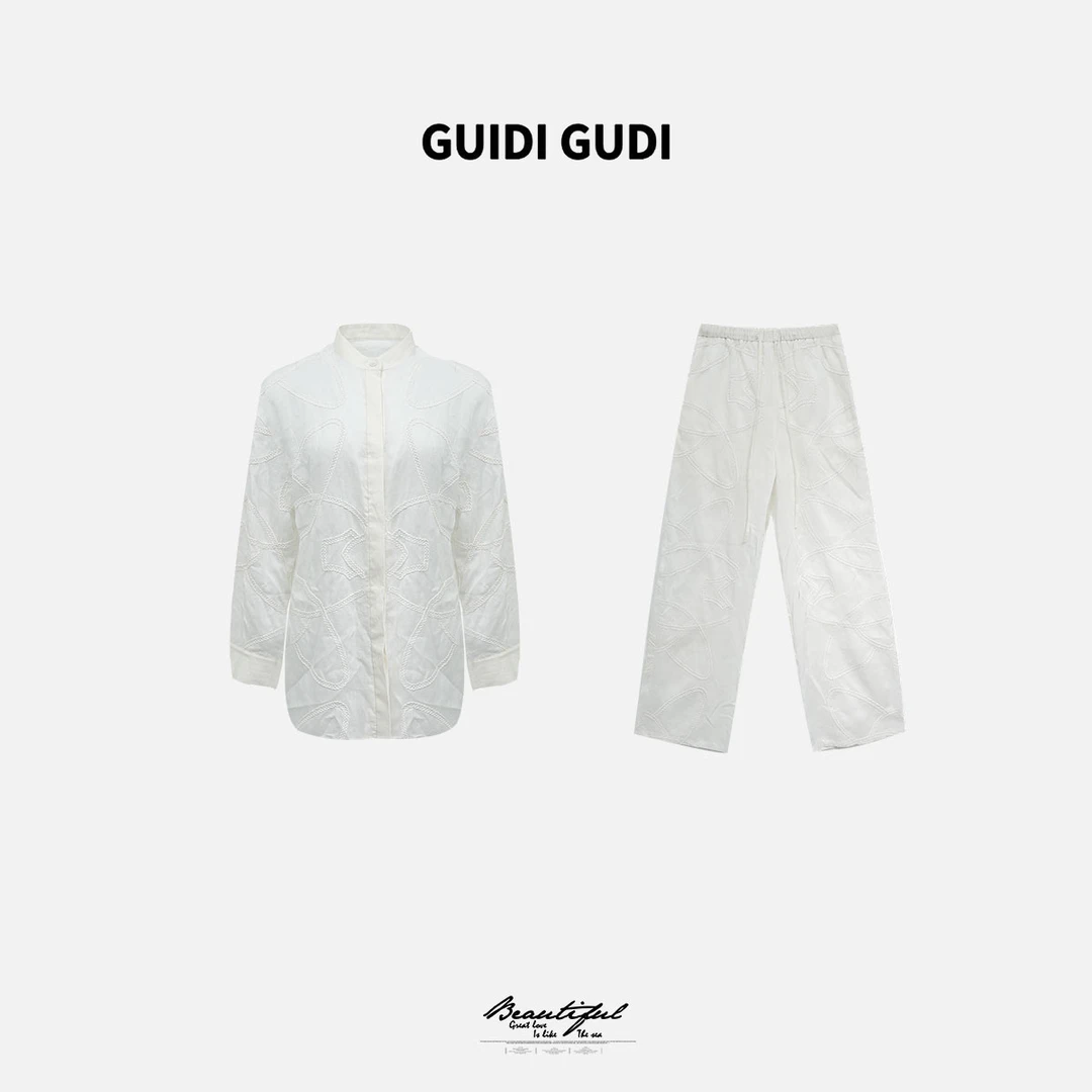 GUIDI GUDI【寻觅轨迹】黄加蓝两件套衬衫+休闲裤套装 D9511445H