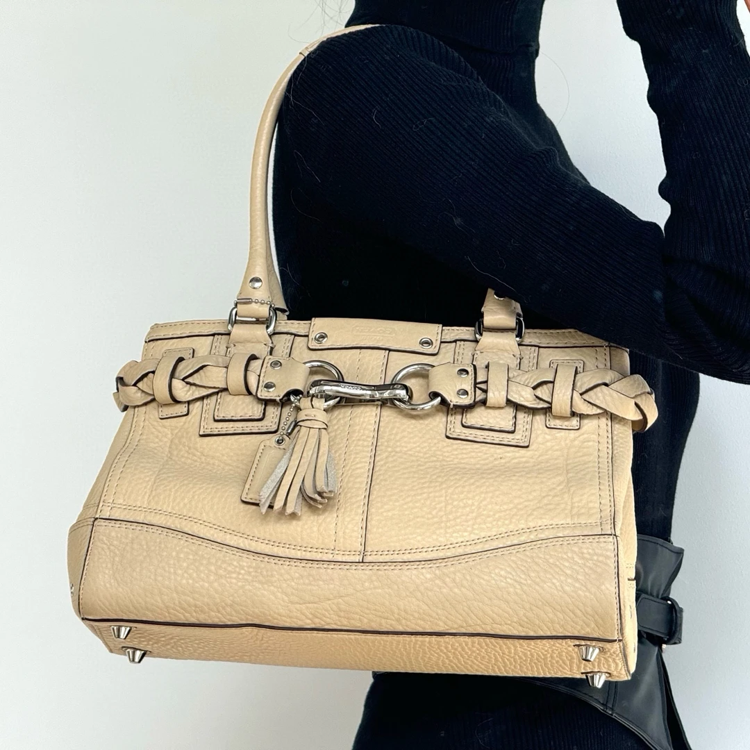 95新 COACH/蔻驰 coach米色公文托特单肩包