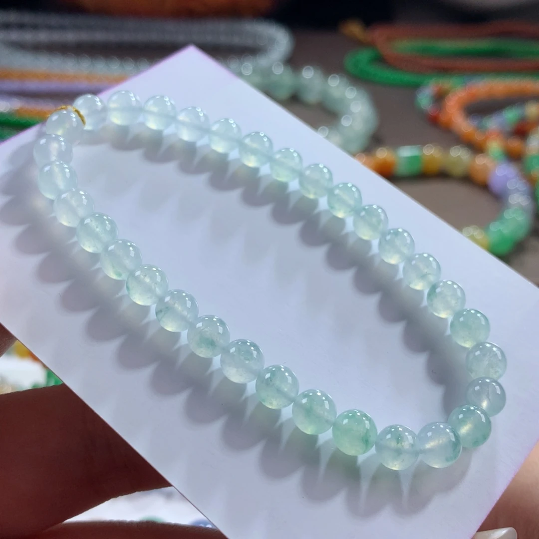 翡翠未镶嵌手链翡翠高冰白月光飘绿花卡5.80+