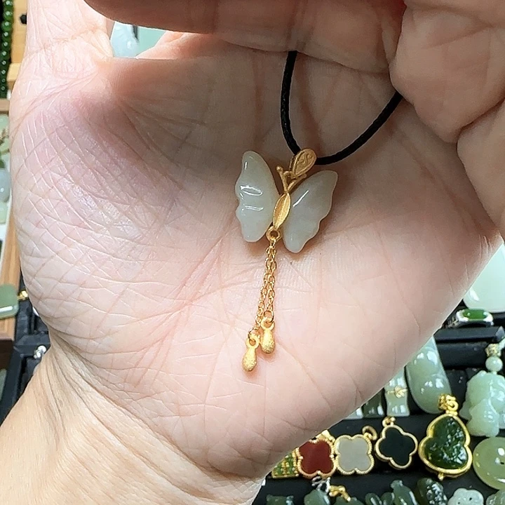 和田玉银S925镶嵌吊坠(不含链)