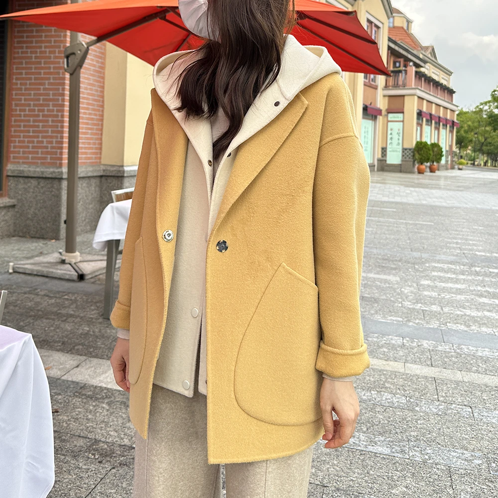 N002+325-秋冬气质女士茧型双面羊毛大衣手工缝制百搭毛呢外套