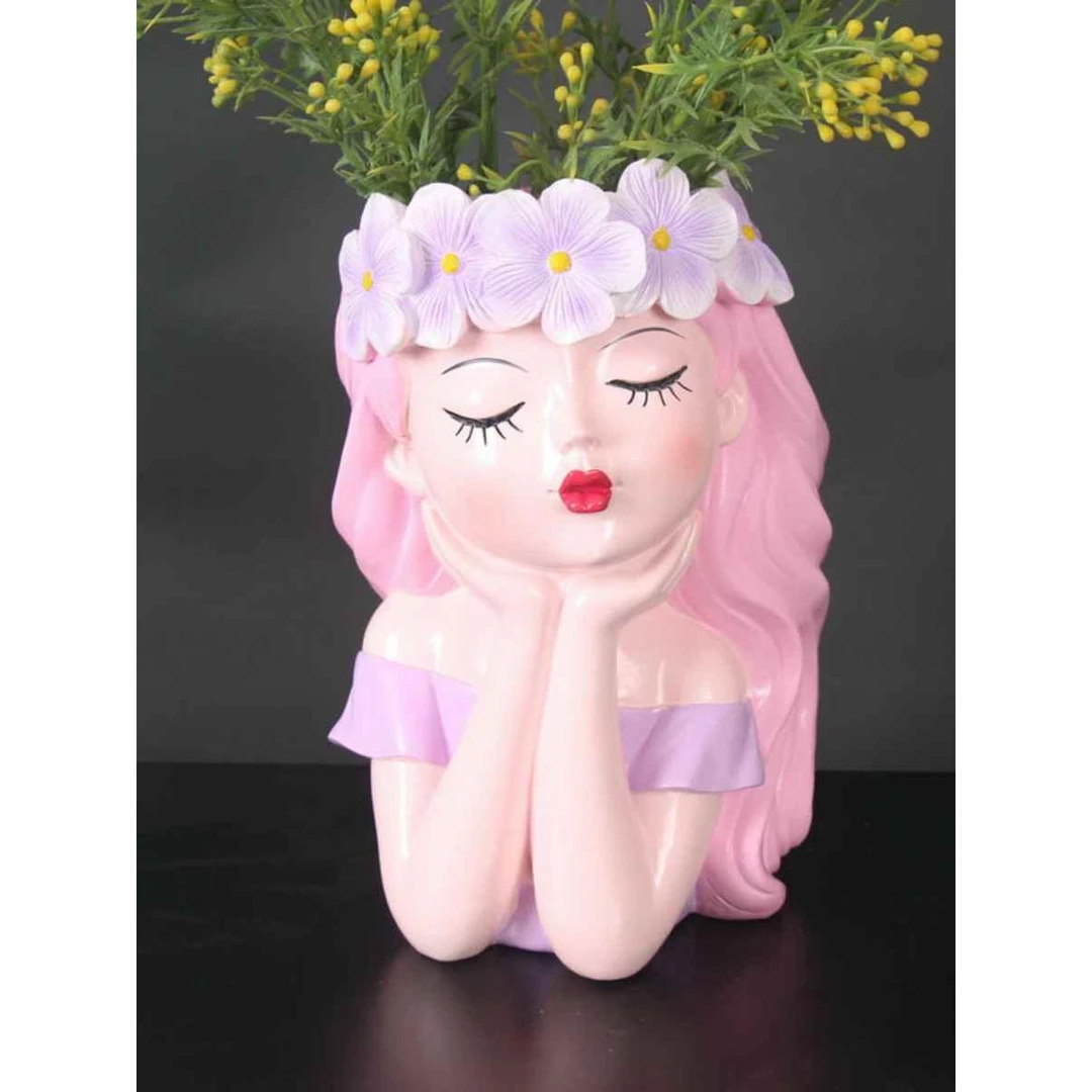 W女孩仙女花器创意多肉花盆小清新花瓶客厅电视柜干花装饰树脂摆