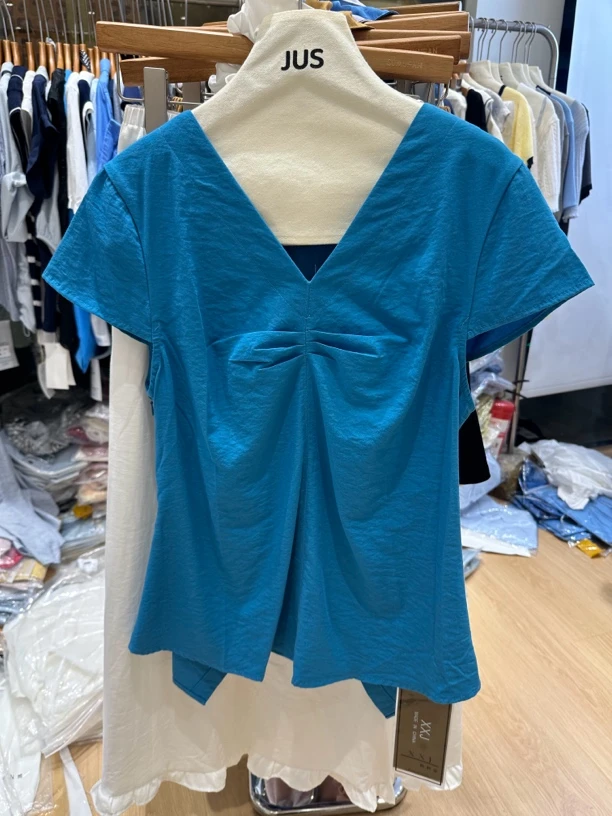 2553夏季新款时尚百搭V领宽松显瘦短袖衬衫女上衣潮洋气减龄百搭