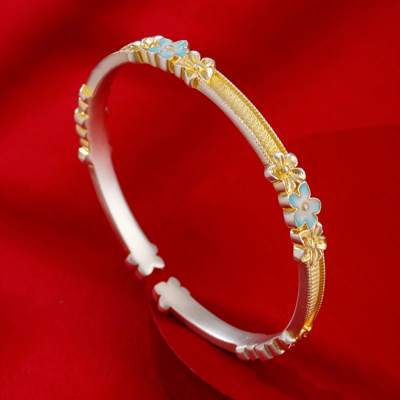 足银手镯 小银匠S999纯银手镯女足银镯子新中式闺蜜款情人节礼物