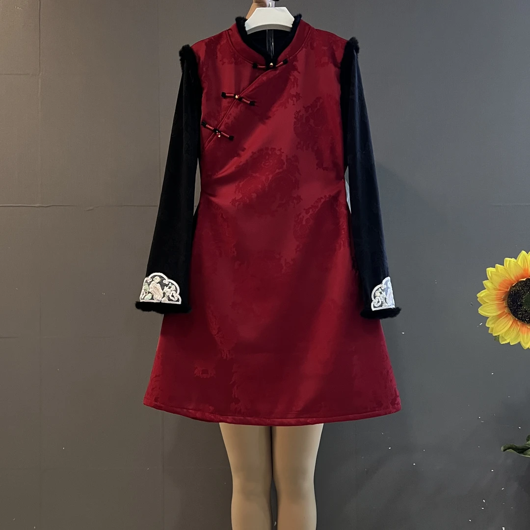 新中式国风重工刺绣拼袖打底衫➕马甲裙遮肚显两件套