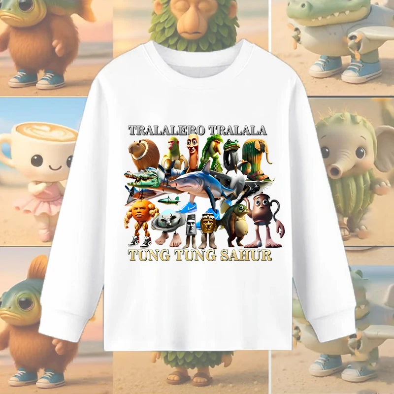 2025年款衣服纯棉穿鞋鲨鱼拼色长袖男女童秋上衣国外山海经搞怪衫