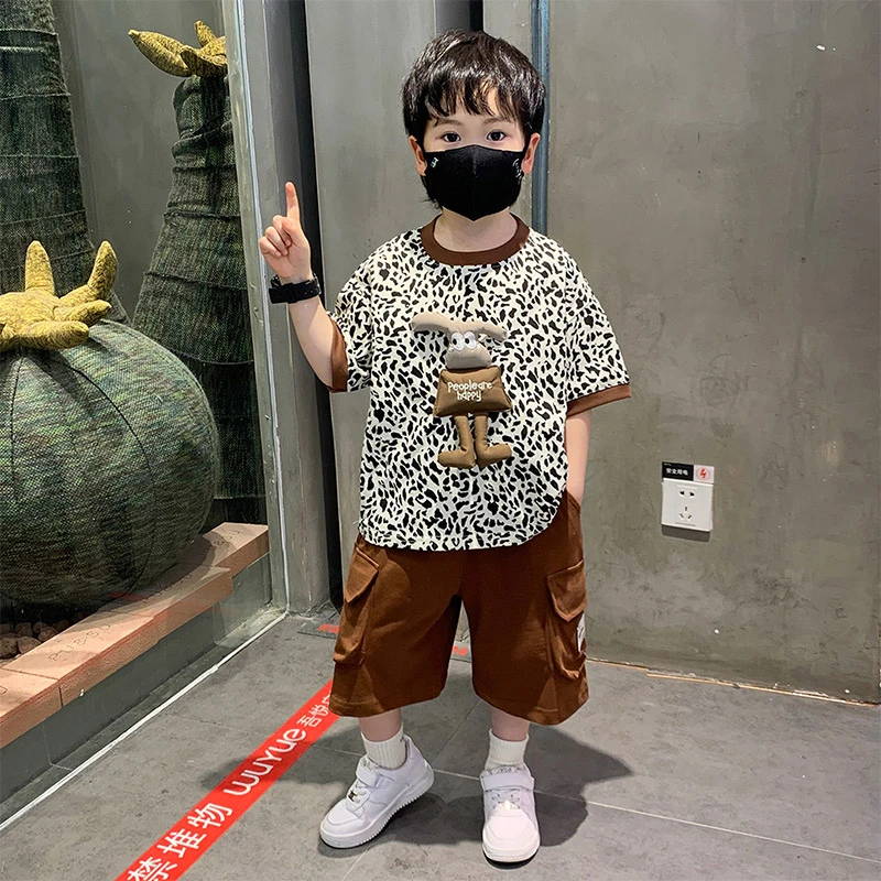 男童夏装套装2025新款帅气时髦潮儿童装男孩痞帅小童休闲豹纹夏款