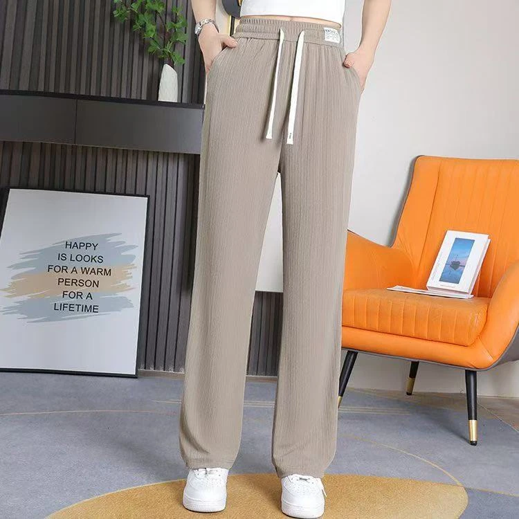 新款妈妈装春夏阔腿裤垂感透气高腰休闲女裤长裤