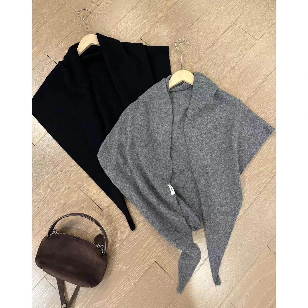 HAN YU 2024秋冬 100%羊毛针织大三角围巾披肩 2409B4291