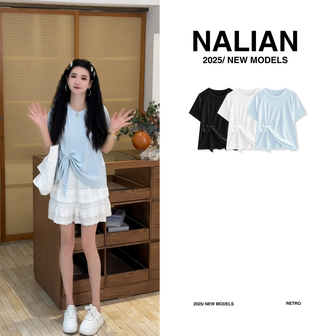 JGCDD6221#设计感不规则飘带短袖T恤6221