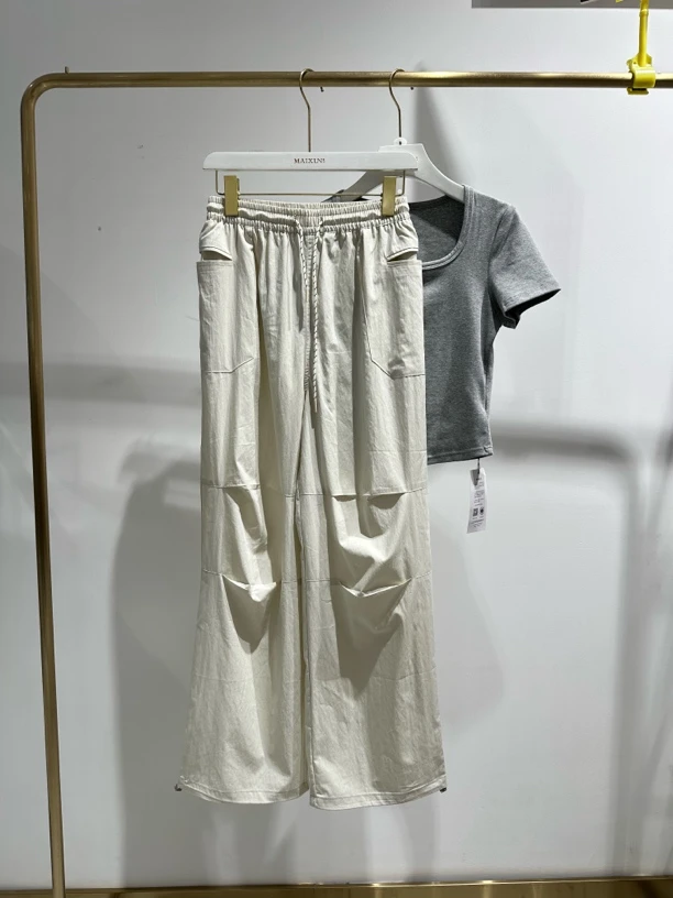 麦寻夏季薄款宽松直筒工装裤，裤腿可束口