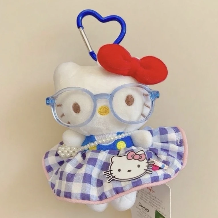 正版三丽鸥hellokitty包包挂件蓝格小莓毛绒包挂可爱公仔挂饰礼物