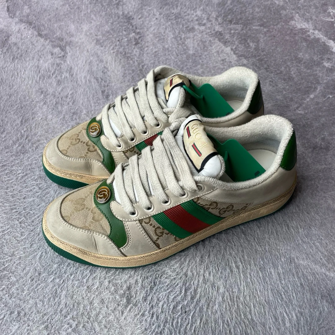 99新 GUCCI/古驰 灰绿脏脏鞋板鞋/37.5码/无配件