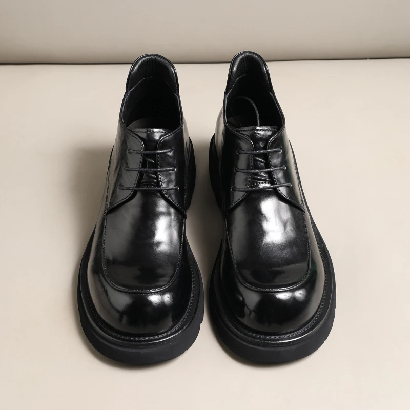 【可选加绒】胎牛皮潮流马丁靴冬季男士真皮中帮厚底增高休闲短靴