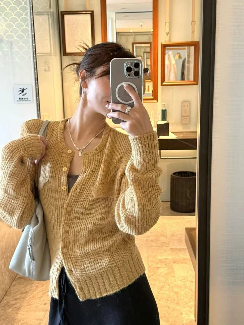 【NO退NO换】韩国丨温柔系软糯感姜黄色毛衣开衫