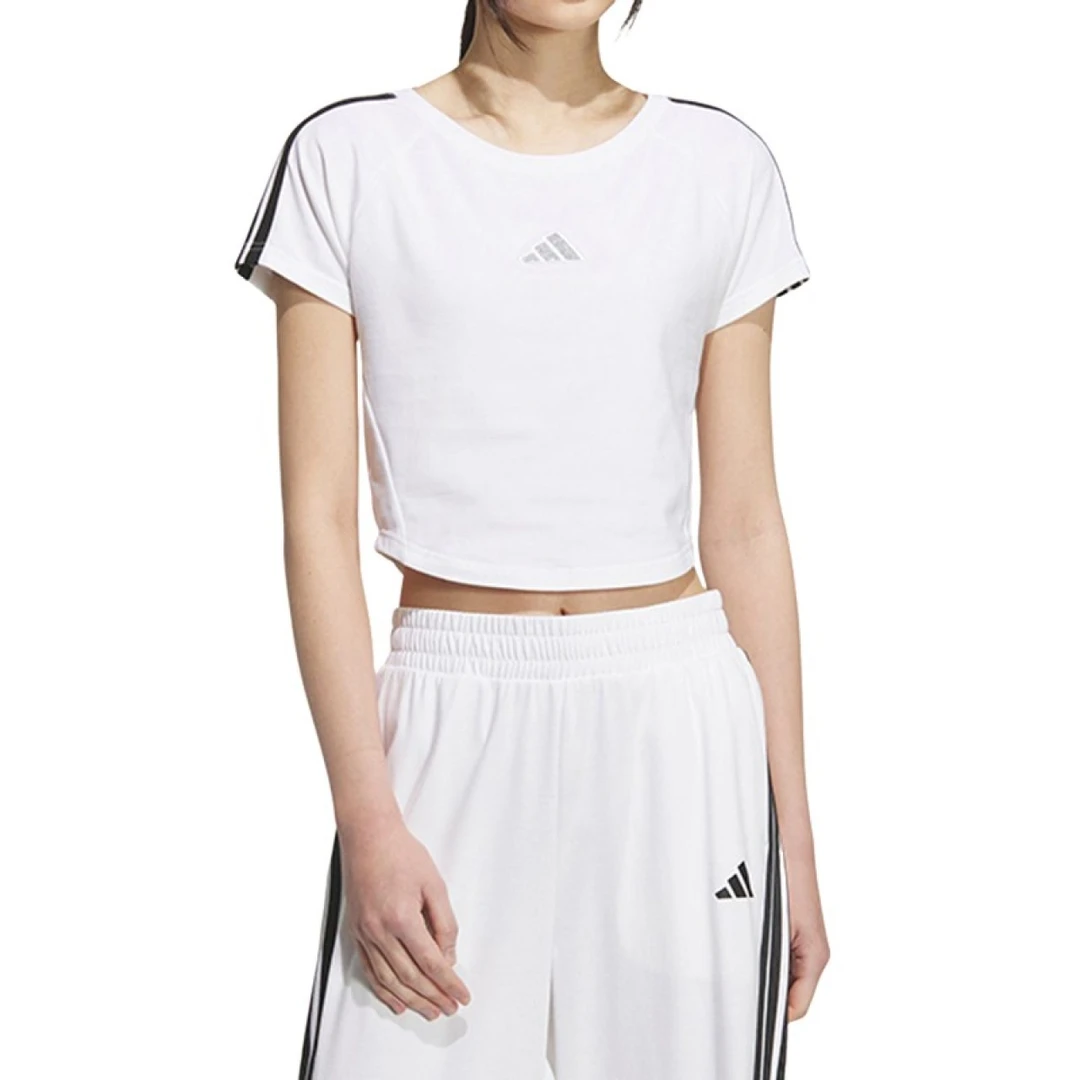 阿迪达斯/Adidas女子白色短袖圆领修身T恤休闲时尚透气 KB7752