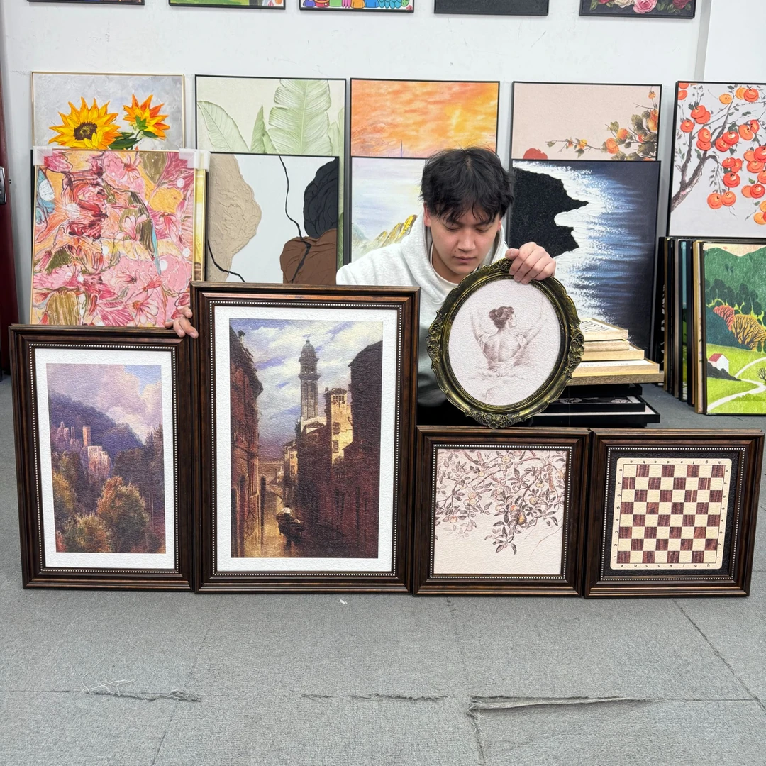 美式复古城堡格子沙发背景墙装饰画法式客厅挂画组合500