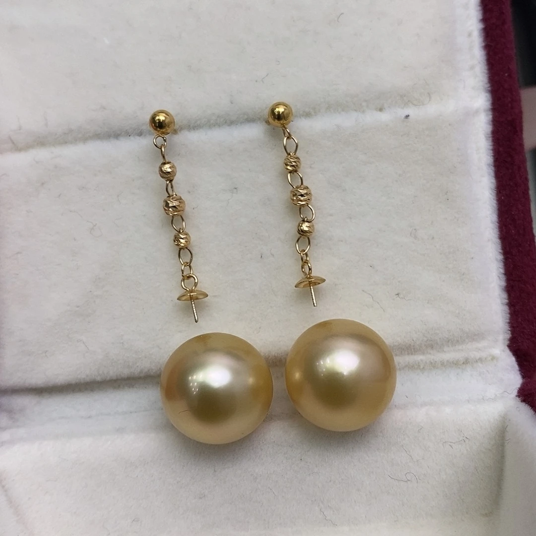 海水珍珠耳饰18K金镶嵌11-12mm