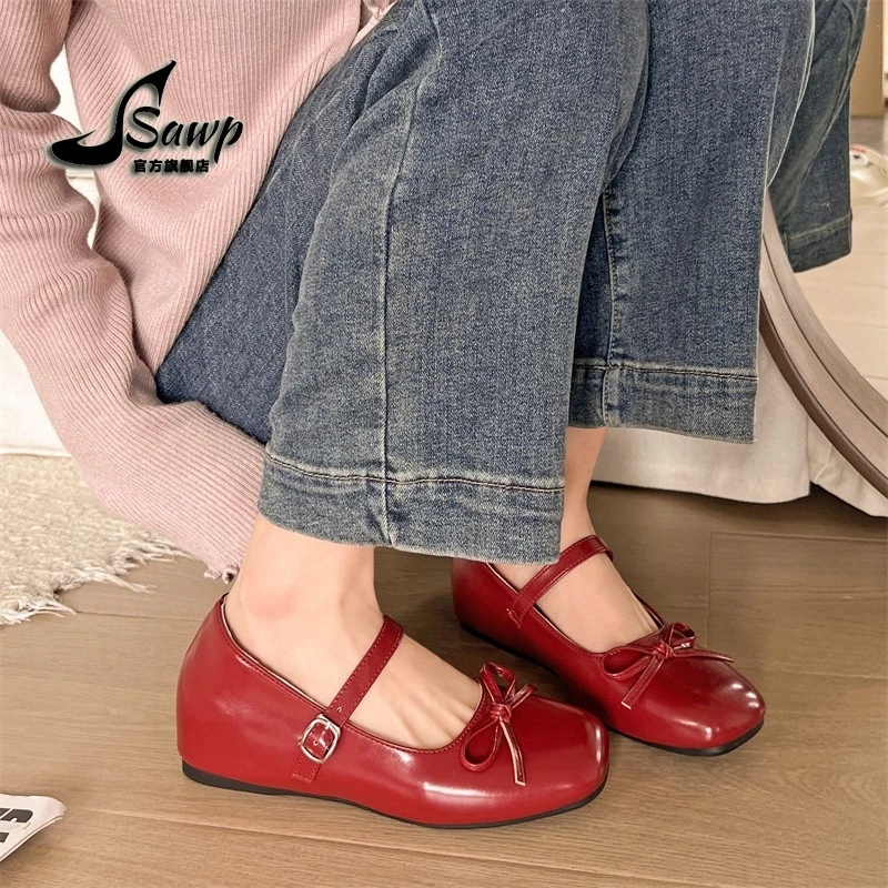 女鞋红色包鞋女2025新款配裙子法式银色珍鞋小皮鞋时尚百搭真皮