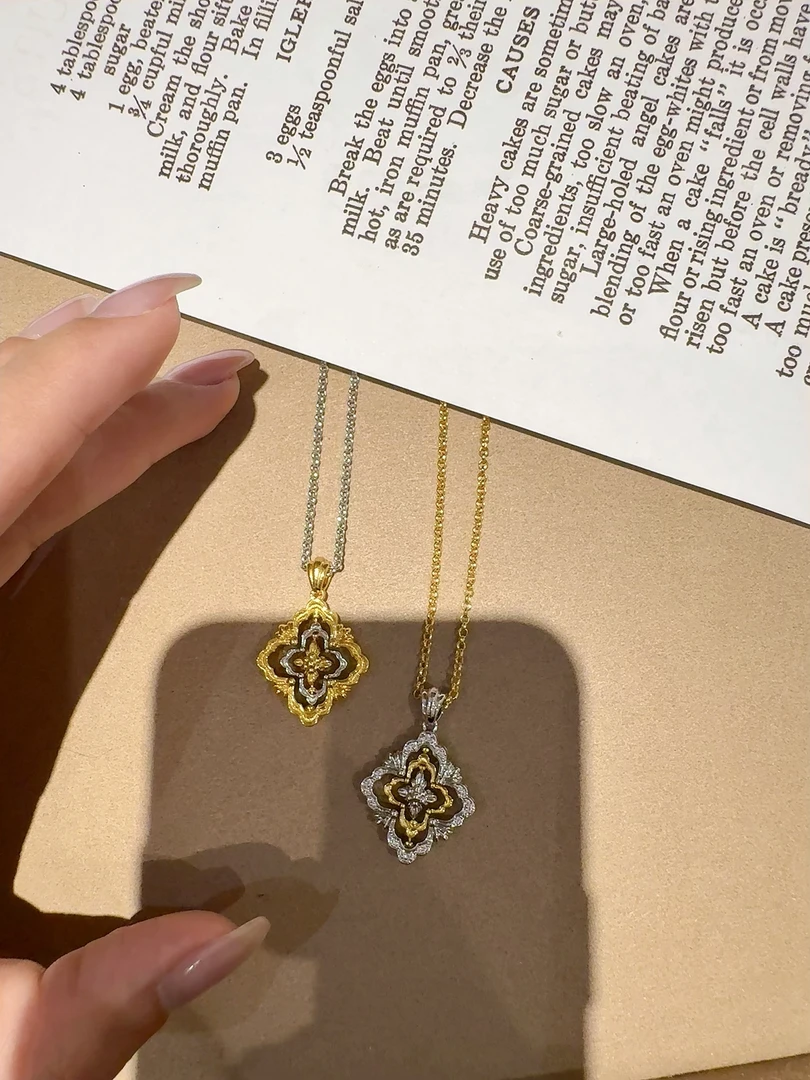 链子925银 宫廷风布契时来运转镂空项链925+彩银