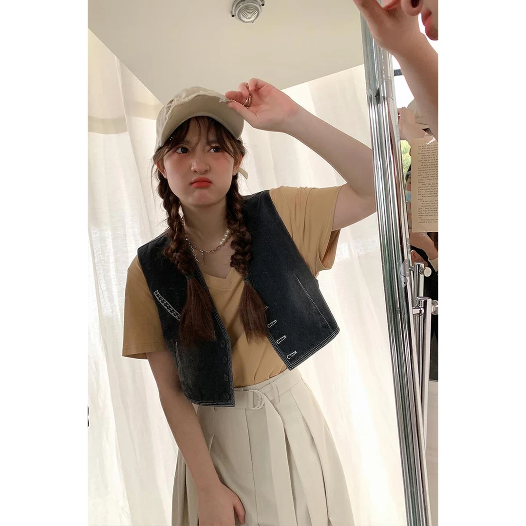 JGGU【西部牛仔】设计感时髦牛仔马甲上衣拼接宽松小众休闲时尚